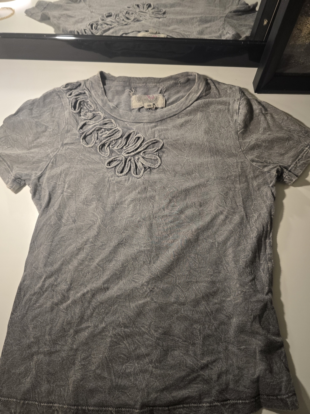 Urban Outfitters - Ecote Gray Short Sleeve Tee with Loop Floral Trim